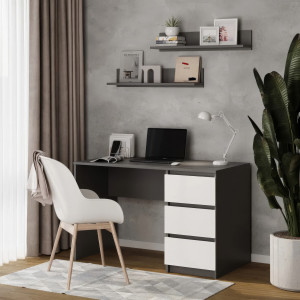 Комп'ютерний стіл на 3 шухляди без ручок FT-224 1200х600х750 мм Антрацит/Білий