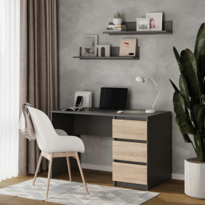 Комп'ютерний стіл на 3 шухляди без ручок FT-224 1200х600х750 мм Антрацит/Дуб Сонома