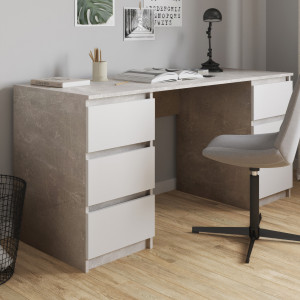 Комп'ютерний стіл на 6 шухляд без ручок FT-228 1580х600х758 мм Бетон/Білий