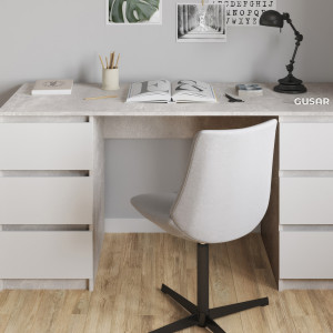 Комп'ютерний стіл на 6 шухляд без ручок FT-228 1580х600х758 мм Бетон/Білий