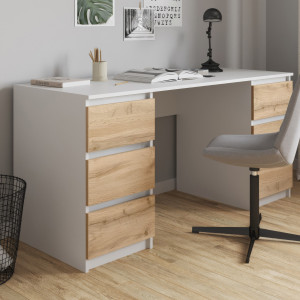 Комп'ютерний стіл на 6 шухляд без ручок FT-228 1580х600х758 мм Білий/Дуб Аппалачі