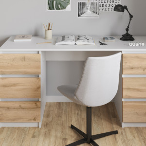 Комп'ютерний стіл на 6 шухляд без ручок FT-228 1580х600х758 мм Білий/Дуб Аппалачі