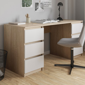 Комп'ютерний стіл на 6 шухляд без ручок FT-228 1580х600х758 мм Дуб Сонома/Білий Комп'ютерний стіл на 6 шухляд без ручок FT-228 1580х600х758 мм Дуб Сонома/Білий