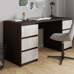 Комп'ютерний стіл на 6 шухляд без ручок FT-228 1580х600х758 мм Венге Магія/Бетон