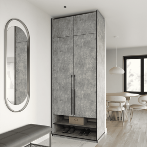 Шафа зі штангою, шухлядами та антресоллю R-0004 1000х570х2500 мм Бетон