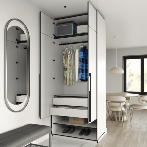 Шафа зі штангою, шухлядами та антресоллю R-0004 1000х570х2500 мм Бетон Тефра