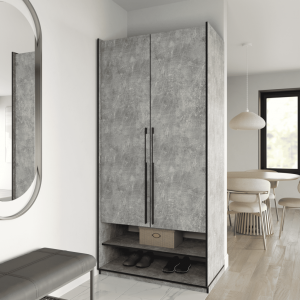 Шафа зі штангою, полицями та шухлядами R-0004 1000х570х2100 мм Бетон