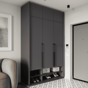 Шафа зі штангою, полицями, шухлядами та антресоллю R-0006 1484х570х2500 мм Антрацит