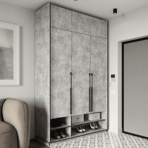 Шафа зі штангою, полицями, шухлядами та антресоллю R-0006 1484х570х2500 мм Бетон