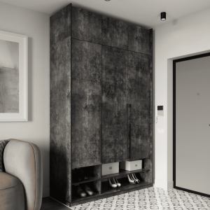 Шафа зі штангою, полицями, шухлядами та антресоллю R-0006 1484х570х2500 мм Бетон Темний