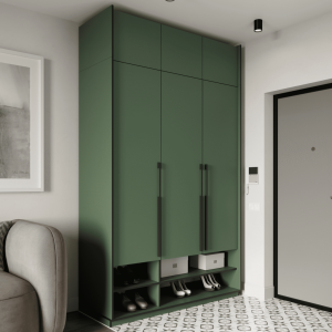Шафа зі штангою, полицями, шухлядами та антресоллю R-0006 1484х570х2500 мм Зелений Димчастий