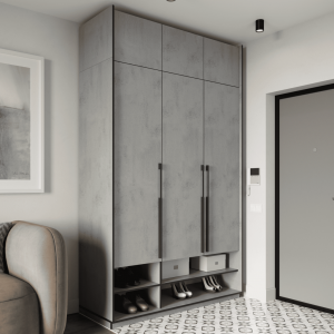 Шафа зі штангою, полицями, шухлядами та антресоллю R-0006 1484х570х2500 мм Бетон Тефра