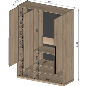 Шафа зі штангою, полицями, шухлядами та антресоллю R-0006 1484х570х2500 мм Антрацит