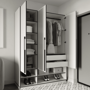 Шафа зі штангою, полицями та шухлядами R-0006 1484х570х2100 мм Бетон