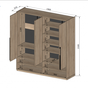 Шафа зі штангою, полицями, шухлядами та антресоллю R-0009 1968х570х2500 мм Білий