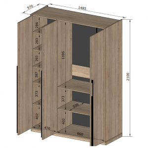Шафа зі штангою, полицями та шухлядами R-0016 1484х570х2100 мм Антрацит