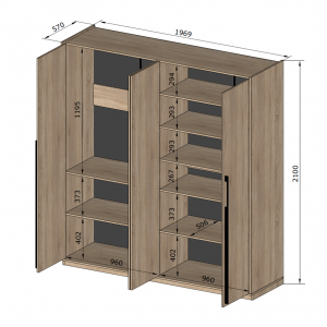 Шафа зі штангою, полицями та шухлядами R-0019 1968х570х2100 мм Антрацит