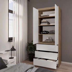 Шафа з полицями та шухлядами T-210 803х502х2117 мм Дуб Аппалачі/Білий