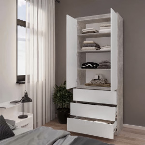 Шафа з полицями та шухлядами T-210 803х502х2117 мм Бетон/Білий