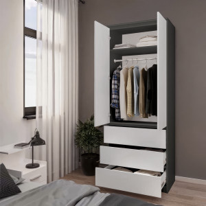 Шафа зі штангою та шухлядами для одягу T-211 803х502х2117 мм Антрацит/Білий Шафа зі штангою та шухлядами для одягу T-211 803х502х2117 мм Антрацит/Білий