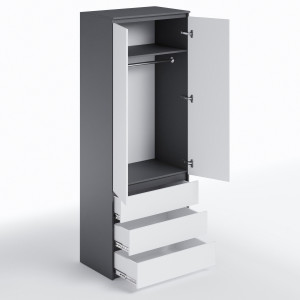 Шафа зі штангою та шухлядами для одягу T-211 803х502х2117 мм Антрацит/Білий Шафа зі штангою та шухлядами для одягу T-211 803х502х2117 мм Антрацит/Білий