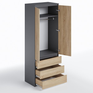 Шафа зі штангою та шухлядами для одягу T-211 803х502х2117 мм Антрацит/Дуб Сонома Шафа зі штангою та шухлядами для одягу T-211 803х502х2117 мм Антрацит/Дуб Сонома