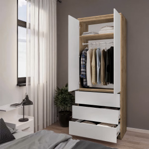 Шафа зі штангою та шухлядами для одягу T-211 803х502х2117 мм Дуб Аппалачі/Білий 