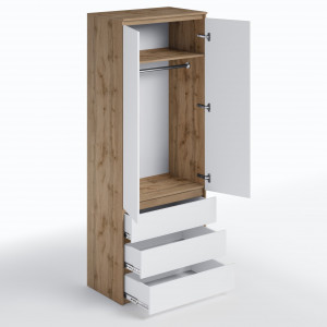 Шафа зі штангою та шухлядами для одягу T-211 803х502х2117 мм Дуб Аппалачі/Білий 