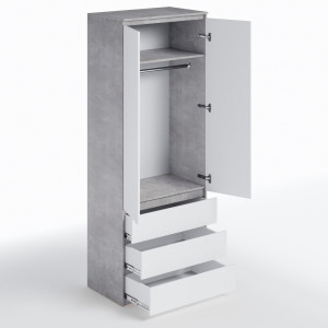 Шафа зі штангою та шухлядами для одягу T-211 803х502х2117 мм Бетон/Білий