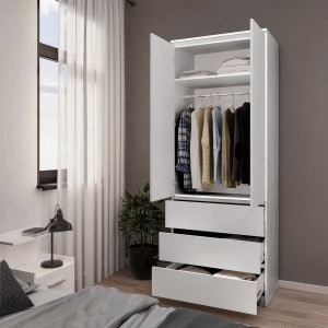 Шафа зі штангою та шухлядами для одягу T-211 803х502х2117 мм Білий Шафа зі штангою та шухлядами для одягу T-211 803х502х2117 мм Білий