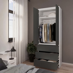 Шафа зі штангою та шухлядами для одягу T-211 803х502х2117 мм Білий/Антрацит