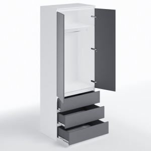 Шафа зі штангою та шухлядами для одягу T-211 803х502х2117 мм Білий/Антрацит