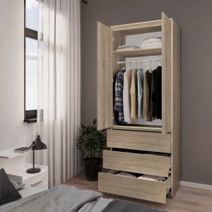 Шафа зі штангою та шухлядами для одягу T-211 803х502х2117 мм Дуб Сонома 