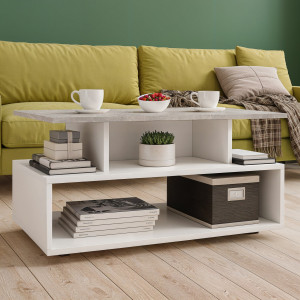 Стіл журнальний з полицями Carlos 800х500х400 мм Білий/Бетон Стіл журнальний з полицями Carlos 800х500х400 мм Білий/Бетон