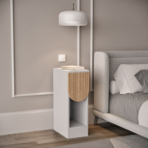 Тумба приліжкова з шухлядою MDF-T-13 200х350х595 мм Білий/Карпатська Ялинка