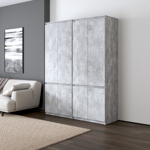 Шафа для одягу, зі штангою та полицями, комплект з 2 шаф R10+R24 1604x500x2110 Бетон