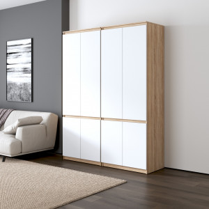 Шафа для одягу, зі штангою та полицями, комплект з 2 шаф R10+R24 1604x500x2110 Дуб Сонома/Білий фасад