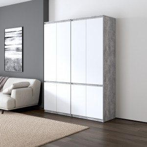 Шафа для одягу, зі штангою та полицями, комплект з 2 шаф R10+R24 1604x500x2110 Бетон/Білий фасад