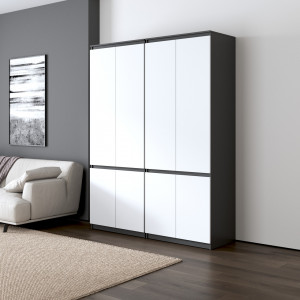 Шафа для одягу, зі штангою та полицями, комплект з 2 шаф R10+R24 1604x500x2110 Антрацит/Білий фасад