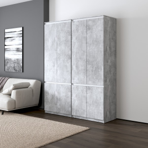 Шафа для одягу, зі штангою та полицями, комплект з 2 шаф R10+R24 1604x500x2110 Бетон/Білі планки