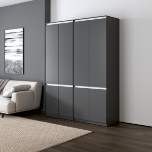 Шафа для одягу, зі штангою та полицями, комплект з 2 шаф R10+R24 1604x500x2110 Антрацит/Білі планки