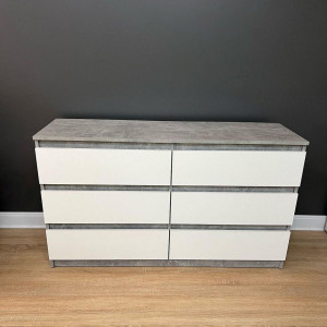 Комод Kvatro 130 на 6 шухляд ДСП 1300х400х750 мм Бетон/Білий Комод Kvatro 130 на 6 шухляд ДСП 1300х400х750 мм Бетон/Білий