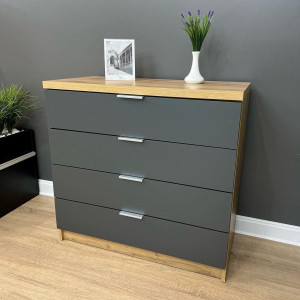 Комод Komfort 4 шухляди ДСП 900х440х870 мм Дуб Тахо/Графіт (10103889) Комод Komfort 4 шухляди ДСП 900х440х870 мм Дуб Тахо/Графіт (10103889)