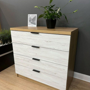Комод Komfort 4 шухляди ДСП 900х440х870 мм Дуб Тахо/Аляска (10103891) Комод Komfort 4 шухляди ДСП 900х440х870 мм Дуб Тахо/Аляска (10103891)