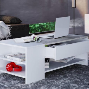 Стіл журнальний Tindus 1000х500х350 мм Білий/Бетон