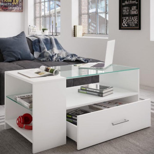 Стіл журнальний з шухлядою Tindala 1000х500х450 мм Білий Стіл журнальний з шухлядою Tindala 1000х500х450 мм Білий