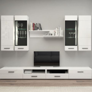 Тумба під телевізор Bianco BI2 ЛДСП,МДФ,Пластик 1300x337x460 мм білий/білий глянець Тумба під телевізор Bianco BI2 ЛДСП,МДФ,Пластик 1300x337x460 мм білий/білий глянець