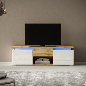Тумба під телевізор Cortina CR160 ЛДСП, МДФ, LED 1632x496х396 мм дуб вотан/білий глянець/спил дерева медовий Тумба під телевізор Cortina CR160 ЛДСП, МДФ, LED 1632x496х396 мм дуб вотан/білий глянець/спил дерева медовий