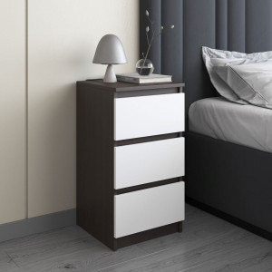 Тумба приліжкова з 3 висувними шухлядами R-30 400x400х760 мм Венге Темний-Білий фасад Тумба приліжкова з 3 висувними шухлядами R-30 400x400х760 мм Венге Темний-Білий фасад