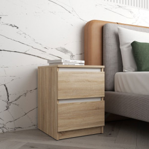 Тумба приліжкова на 2 висувні шухляди з фасадами без ручок R-5 400x400х530 мм Дуб Сонома-Білі планки Тумба приліжкова на 2 висувні шухляди з фасадами без ручок R-5 400x400х530 мм Дуб Сонома-Білі планки